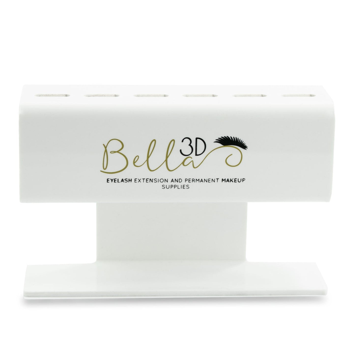White Acrylic Tweezer Stand with Bella 3D logo for organizing eyelash extension accessories and permanent makeup supplies