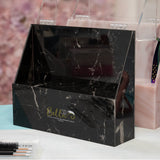 Acrylic Tweezer Stand in black marble pattern with Bella 3D logo for organizing eyelash extension accessories