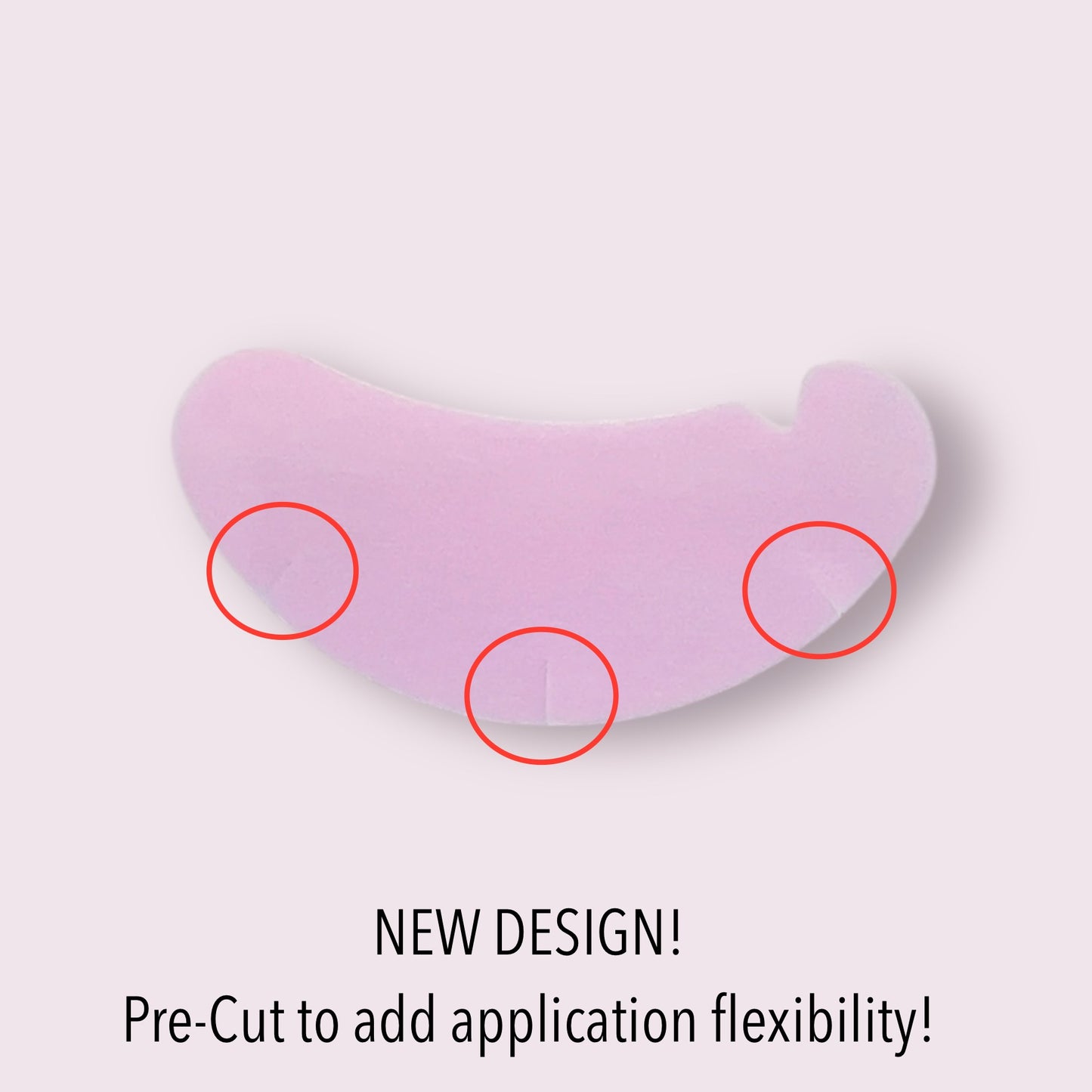 A close-up of Aloe Vera Gel Pads showing new pre-cut design for flexible application in a soft pink color.