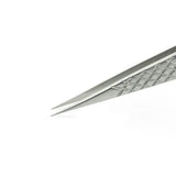 B12 Straight Isolation Tweezer with fine pointed tips and textured grip for precise eyelash extension application