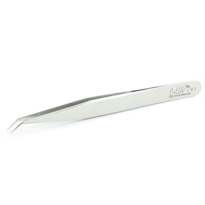 B3 Volume Tweezer angled stainless steel tool designed for precise eyelash extensions application and volume fan creation