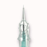 Close-up of a transparent needle cartridge tip from Bella3D Supreme Needles - PMU Cartridges for permanent makeup use