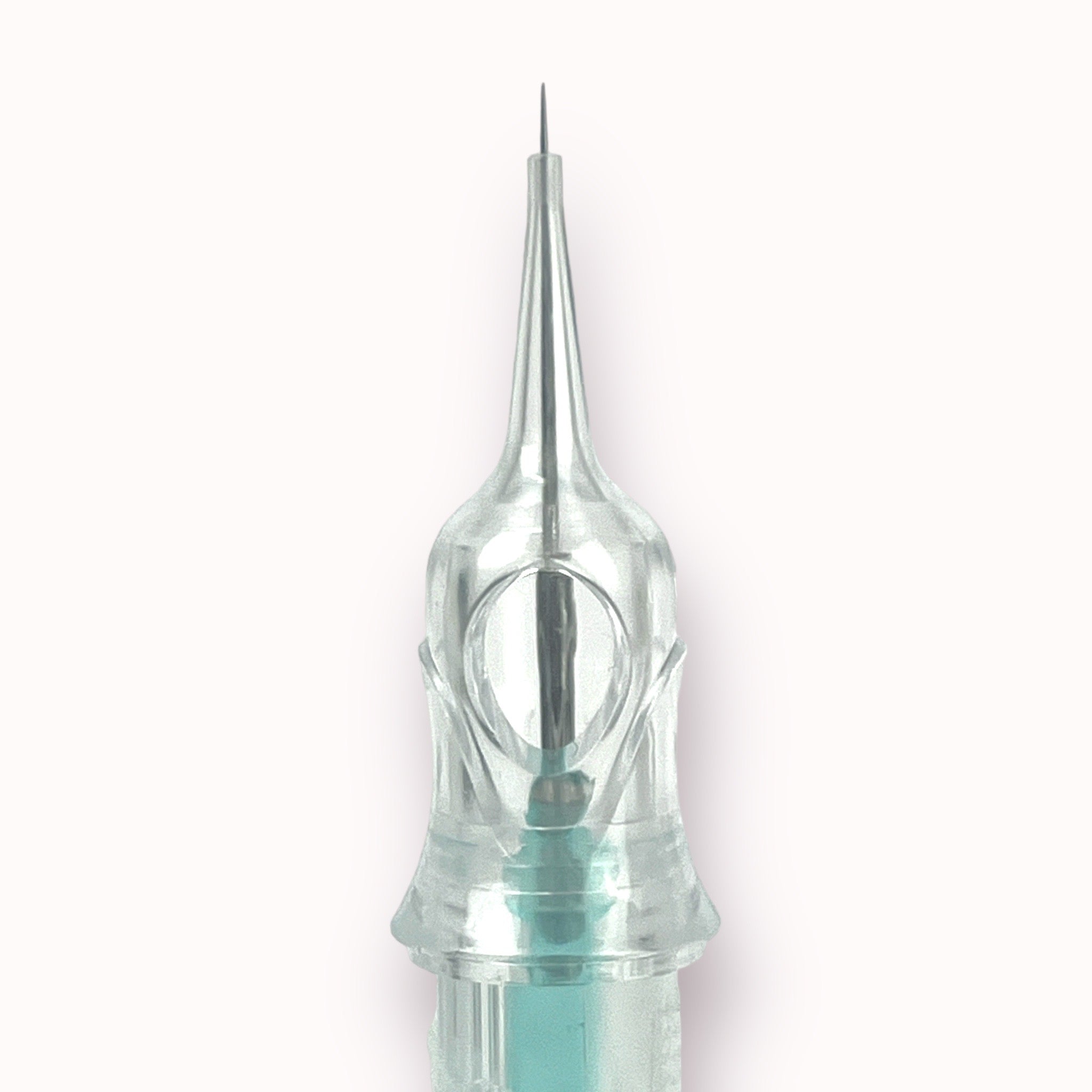 Close-up of a clear needle tip for Bella3D Supreme Needles - PMU Cartridges used in permanent make-up supplies.