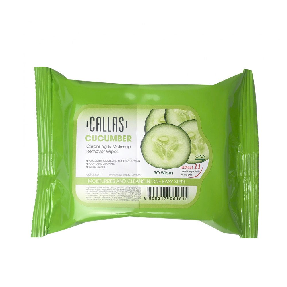 Callas Makeup Remover Wipes with cucumber scent packaged in green for gentle cleansing and makeup removal