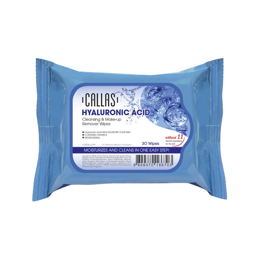Callas Makeup Remover Wipes pack with hyaluronic acid for moisturizing and cleansing skin in one step