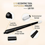 Disposable Microblading Pen U18/U20/C14 with Sponge featuring lock pin, anti-slip handle, perfect arc line, and environmental sponge