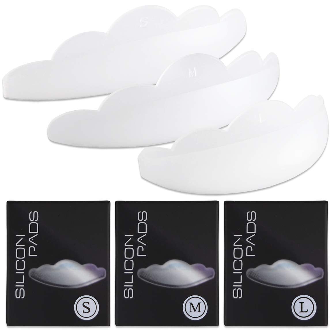 Three sizes of Dolly's Lash 3D Silicone Perm Pad for precise eyelash extension shaping and curling applications