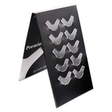 Dolly's Lash Lift - Y Brush Set featuring clear, curved lash lift shields displayed on black holder for eyelash extensions use