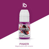 Evenflo Lip Pigments magenta-pink color corrector bottle against purple and white background