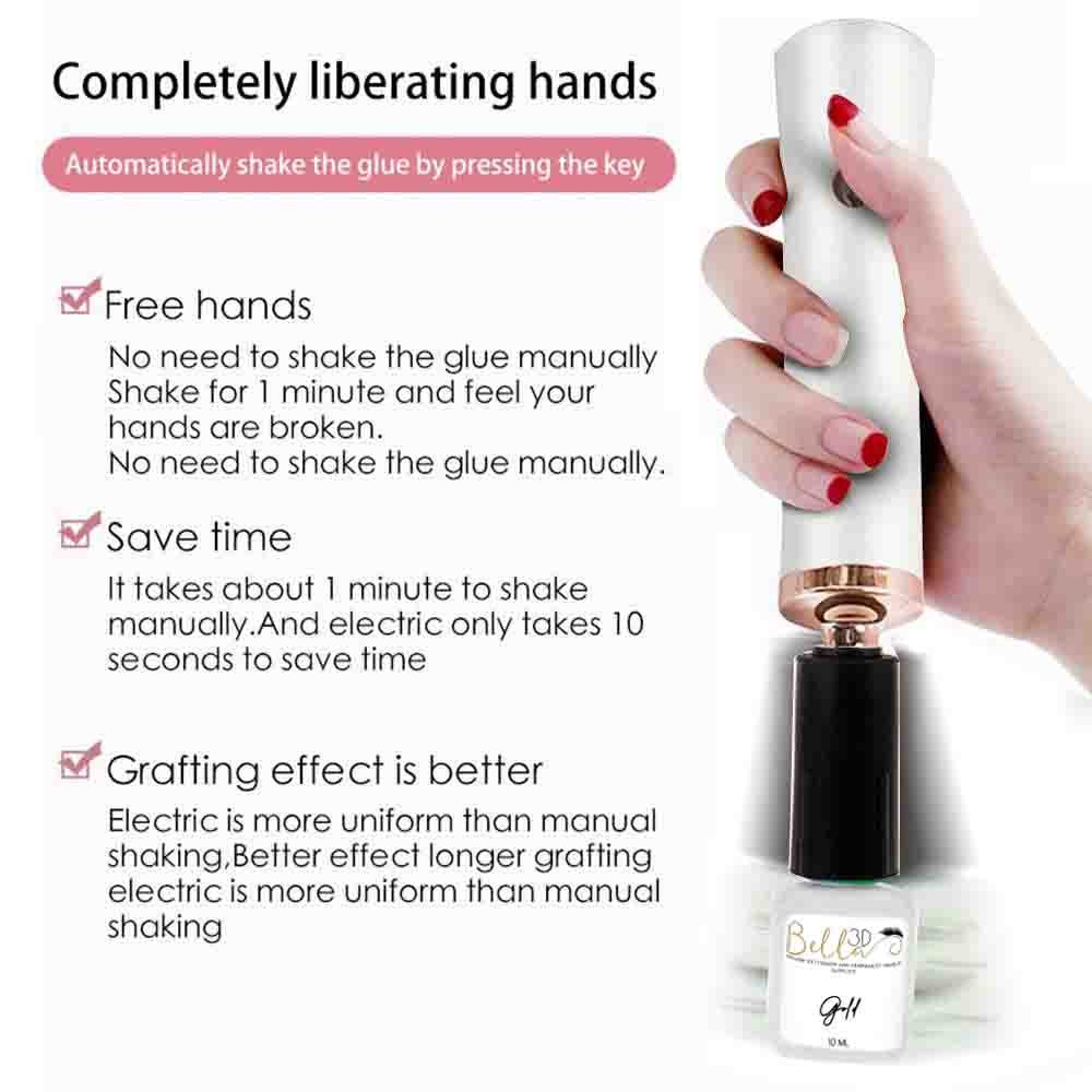 Handheld Electric Glue Shaker shown in use with a hand pressing the button to mix adhesive efficiently and evenly.