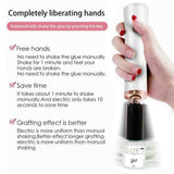 Handheld Electric Glue Shaker shown in use with a hand pressing the button to mix adhesive efficiently and evenly.