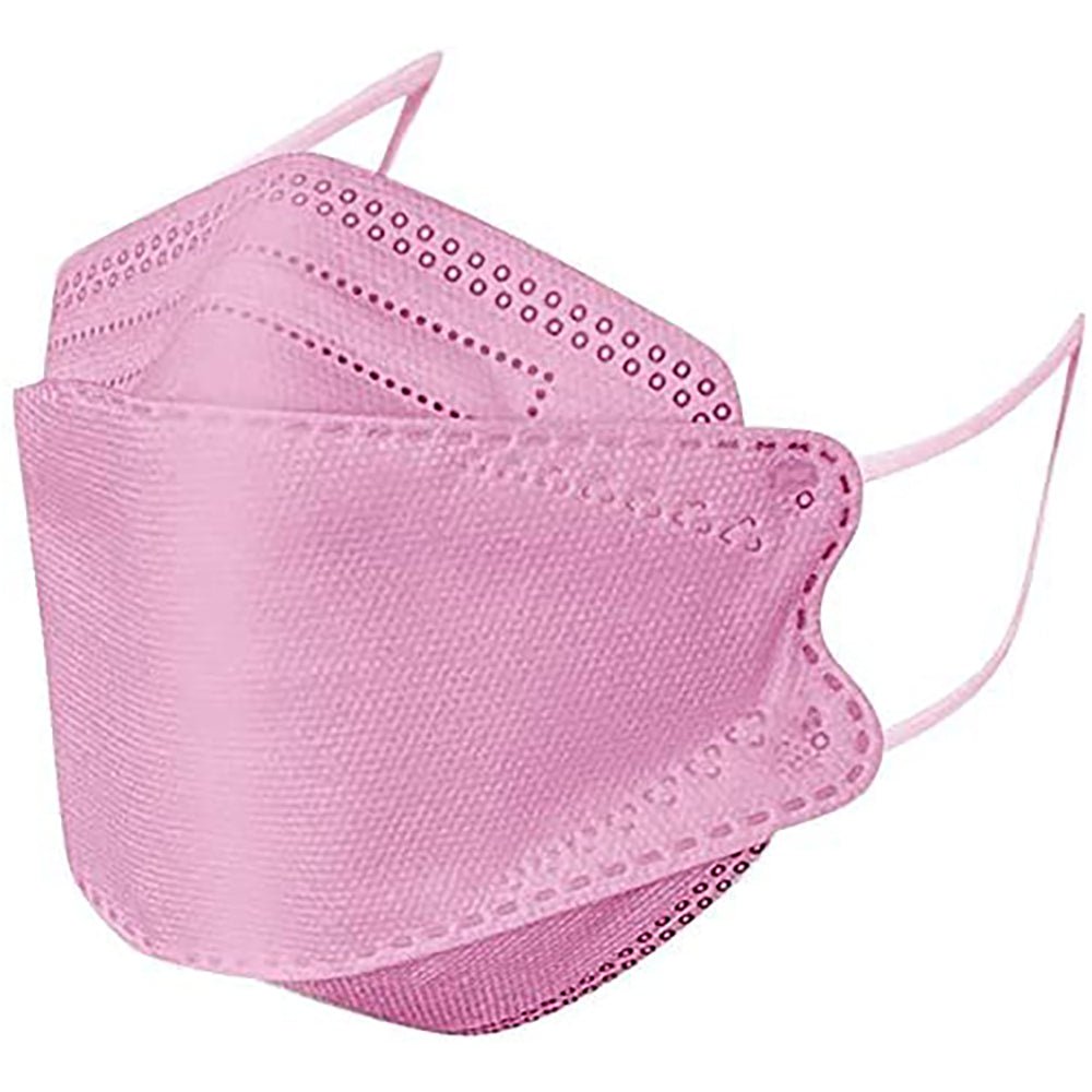 Pink KF94 face mask with adjustable ear loops and contoured design for comfortable, secure fit and protection