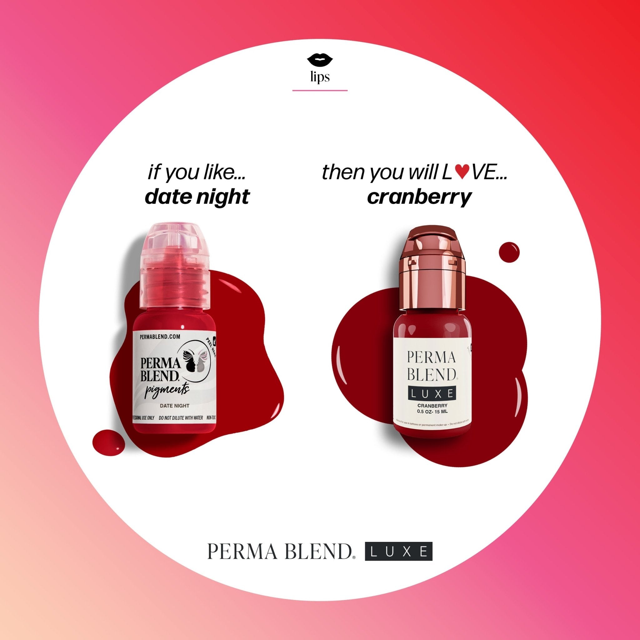 LUXE - Cranberry pigment bottle with rich cranberry color beside another red pigment bottle on white background