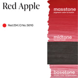 LUXE - Red Apple pigment color swatches showing masstone, midtone, and basetone shades for microblading use