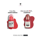 LUXE - Rosewood lip pigment bottle with rosewood color swatch behind on white background