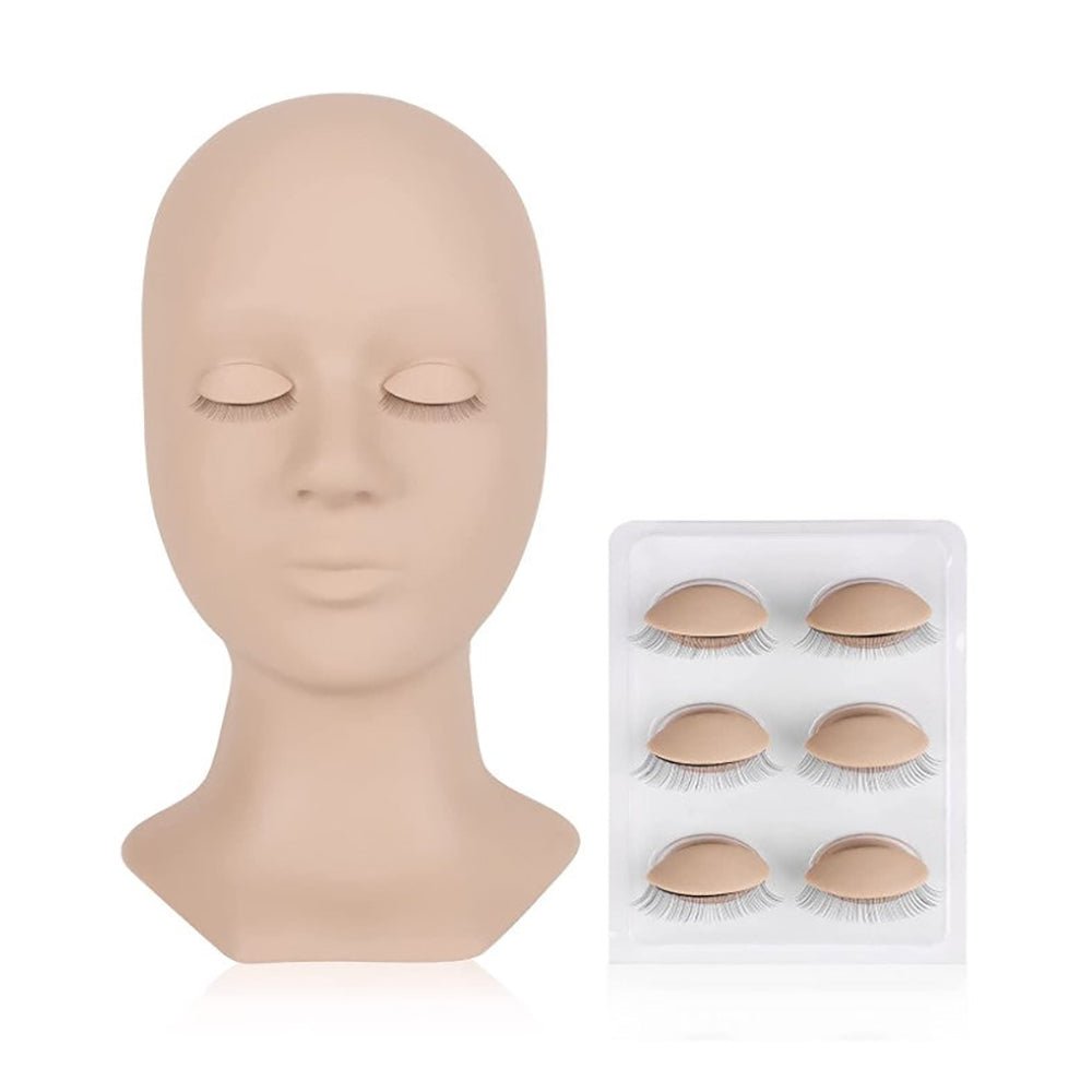 Lash Mannequin (with Removable Eyelids) head model with six removable eyelid pieces and attached lashes for practice