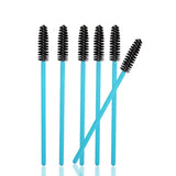 Set of six mascara wands with blue handles and black bristles, ideal for eyelash extension accessories.