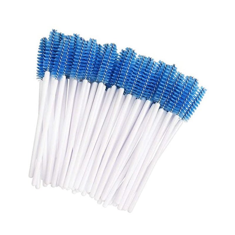 Set of blue and white Mascara Wands with soft bristles, ideal for applying eyelash extension adhesives and makeup detailing.