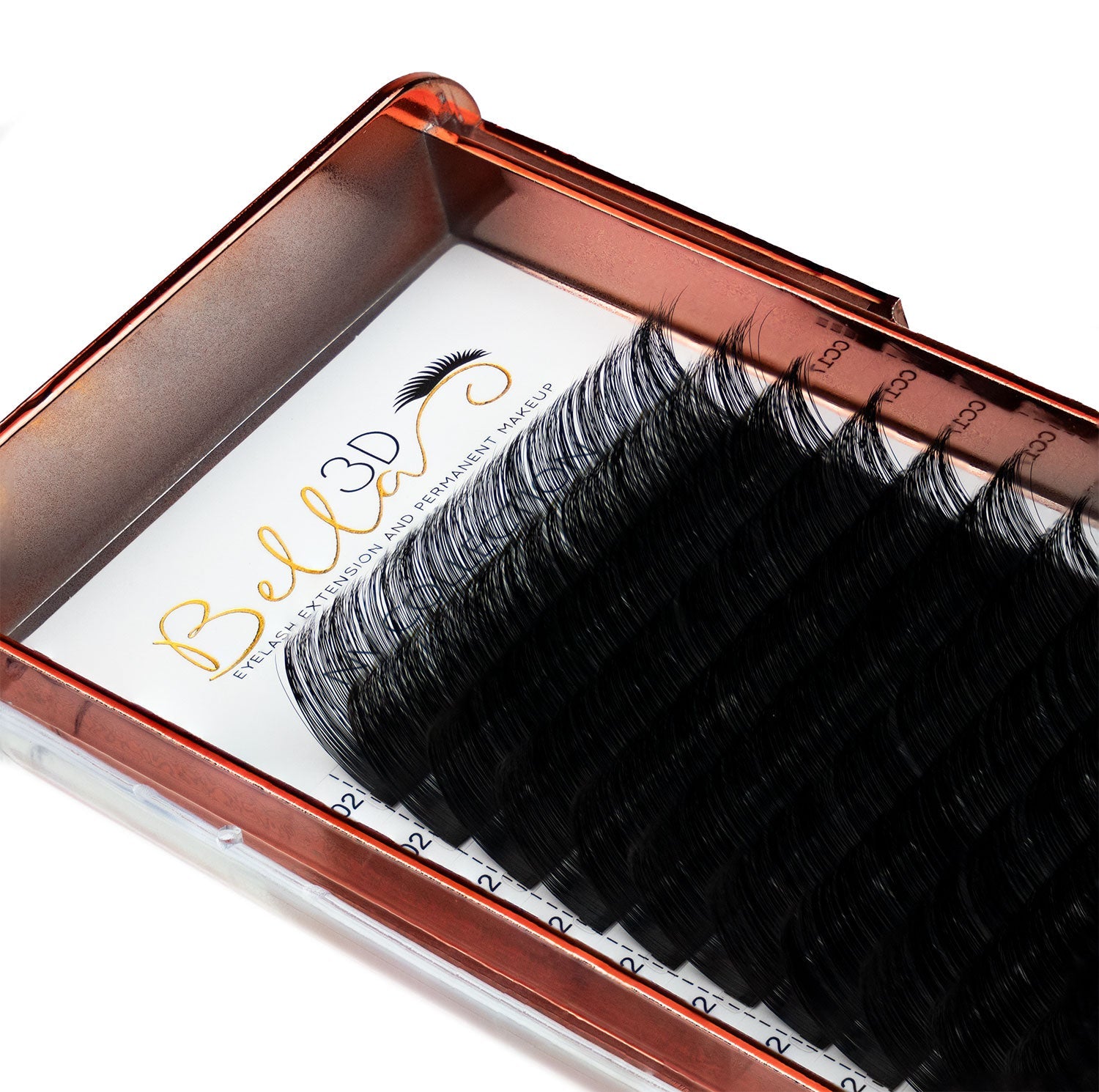 NV Collection 0.02 black eyelash extensions displayed in a tray for professional application use