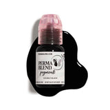 Perma Blend Eyeliner Pigments bottle with black pigment spill, used for permanent makeup and microblading.
