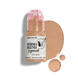 Perma Blend Skin Tone Pigments bottle with cafe cream color swatches for permanent makeup supplies and microblading.