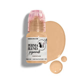 Perma Blend Skin Tone Pigments bottle with beige camouflage pigment drops on white background for microblading use