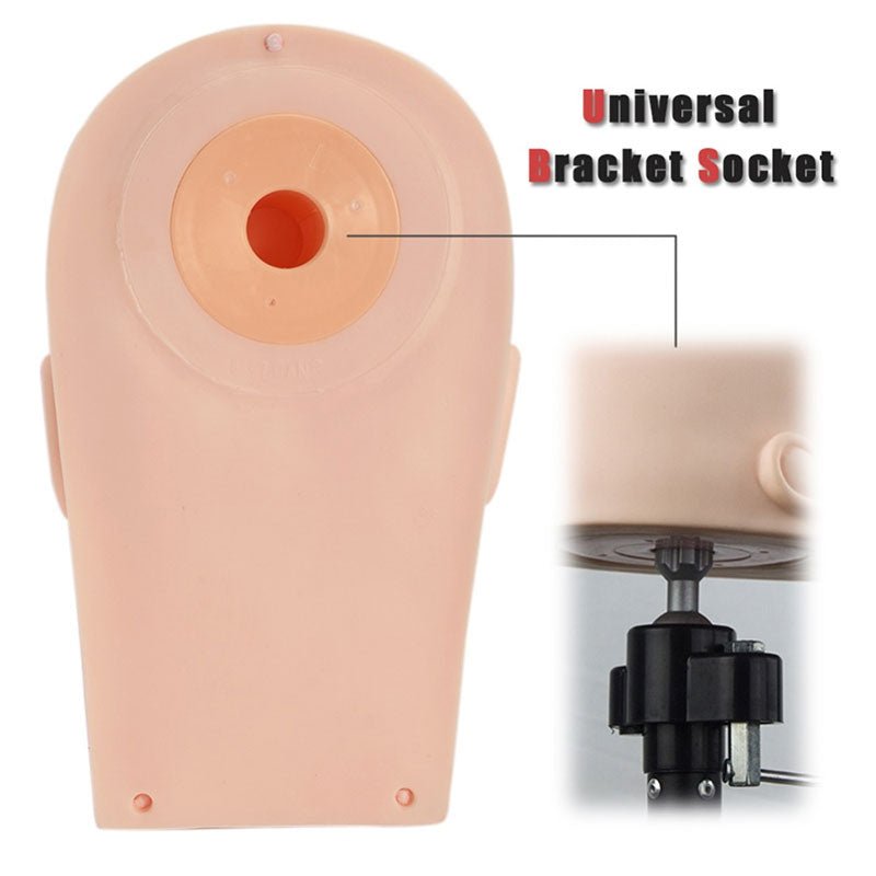 Back of Practice Mannequin Head showing universal bracket socket for secure mounting on stand
