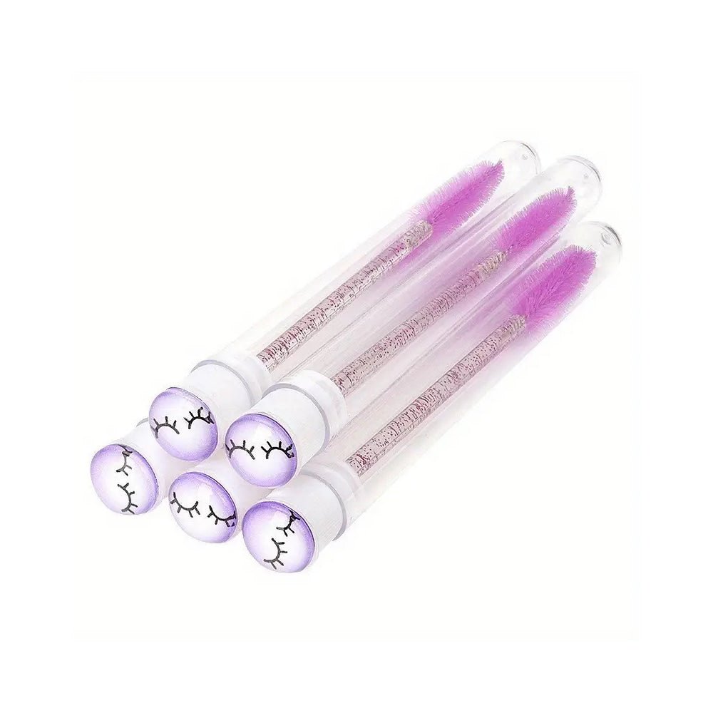Set of five Protected Lash Wands with clear handles and purple brush tips for eyelash extension accessories.