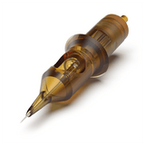 Close-up of a brown RHEIN Universal PMU Cartridges needle tip for permanent makeup applications.