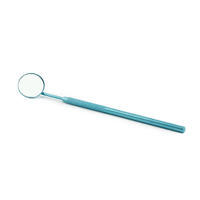 Round Eyelash Mirror with a textured handle for detailed eyelash extension and microblading application tasks.