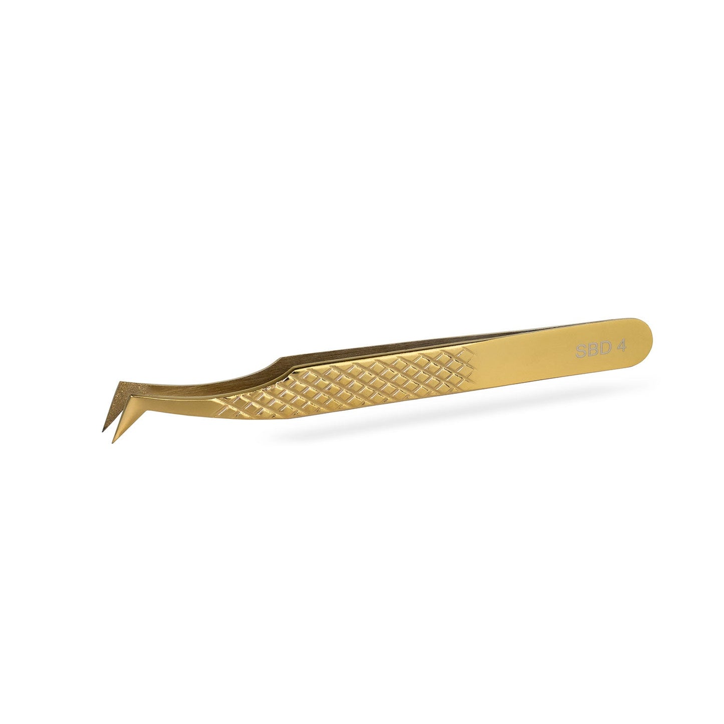 SBD FOUR Volume Tweezer in gold with angled tip and textured grip for precision eyelash extension application