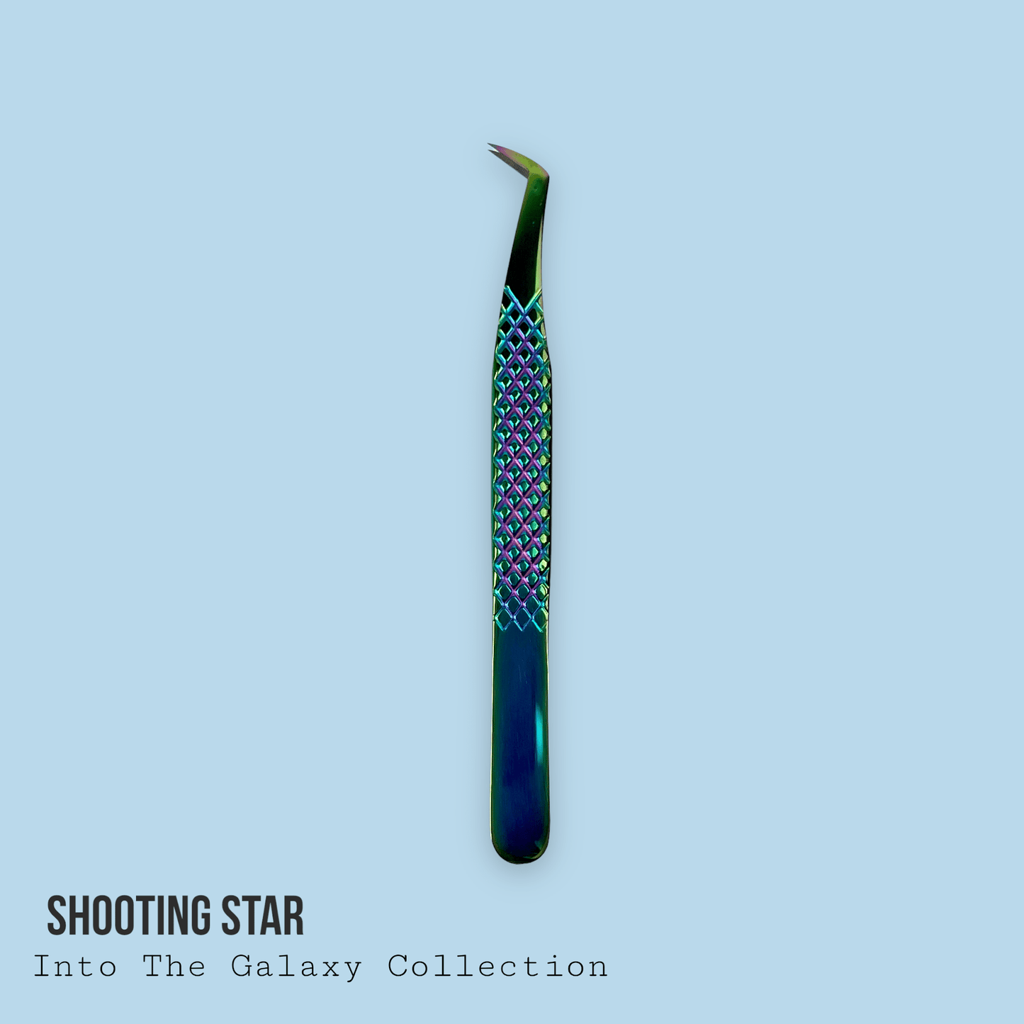 Shooting Star Volume Tweezer - Into The Galaxy Collection with textured grip and angled tip for eyelash extensions application