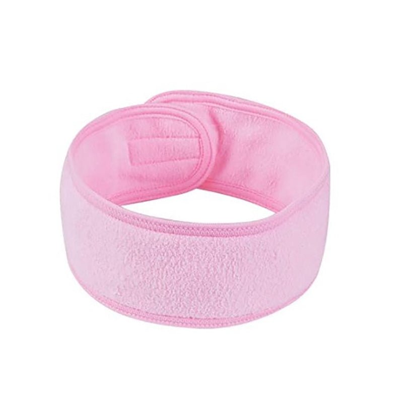 Soft pink Spa Head Band made of plush fabric designed for comfort during spa and beauty treatments