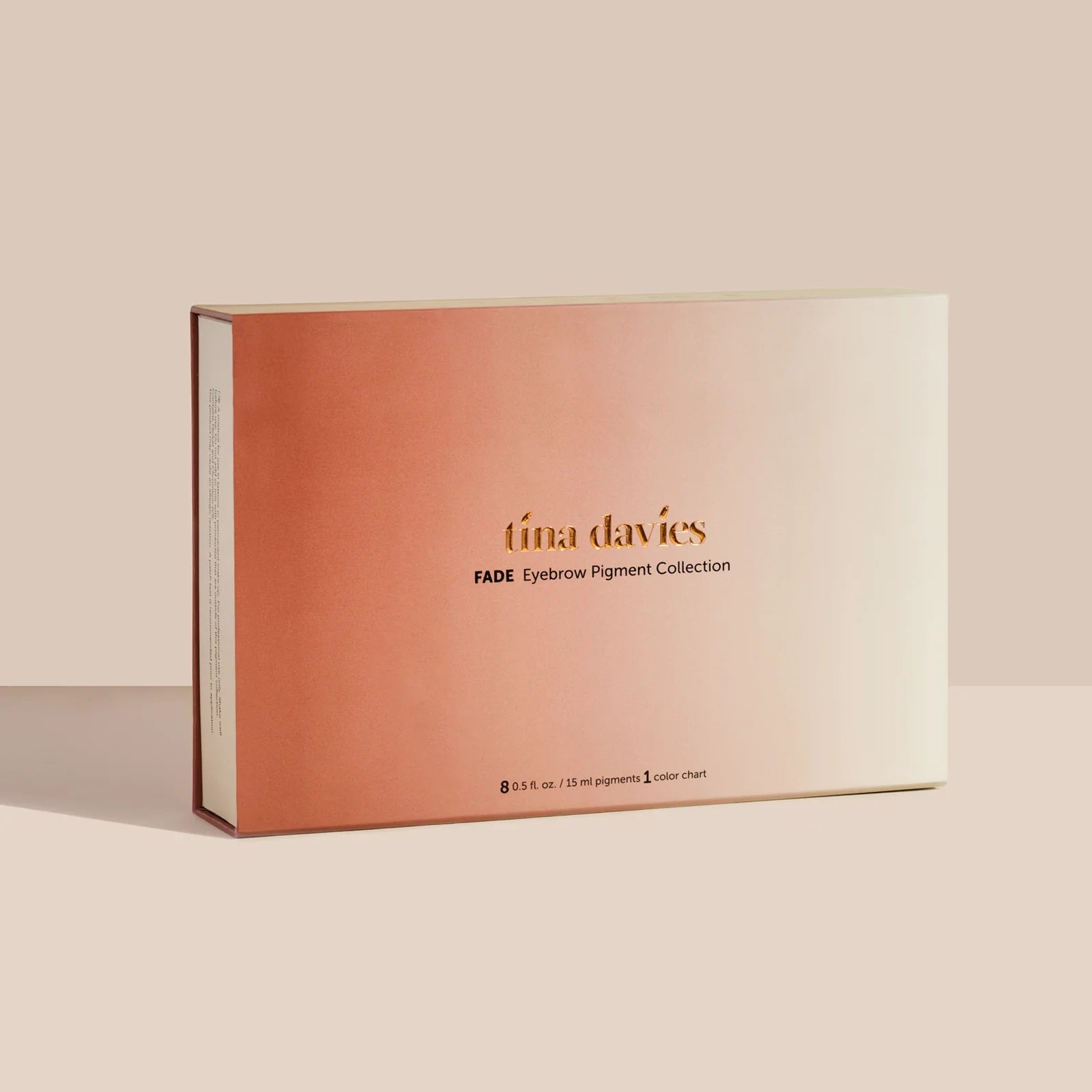 Tina Davies - FADE pigment Collection box with gradient beige to peach design for eyebrow pigments and tattoo supplies